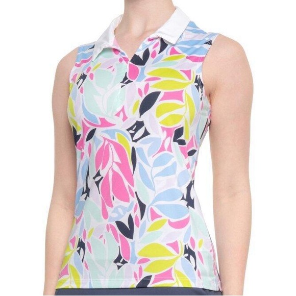 Tommy Bahama Golf Zip up Vibrant Leaf Print Tank Top - Picture 1 of 2